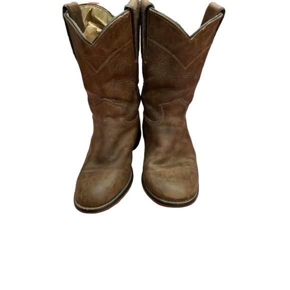 Justin Youth Roper Western Boots Brown Leather Unisex Broke In Size 9 1/2 D - Picture 4 of 6